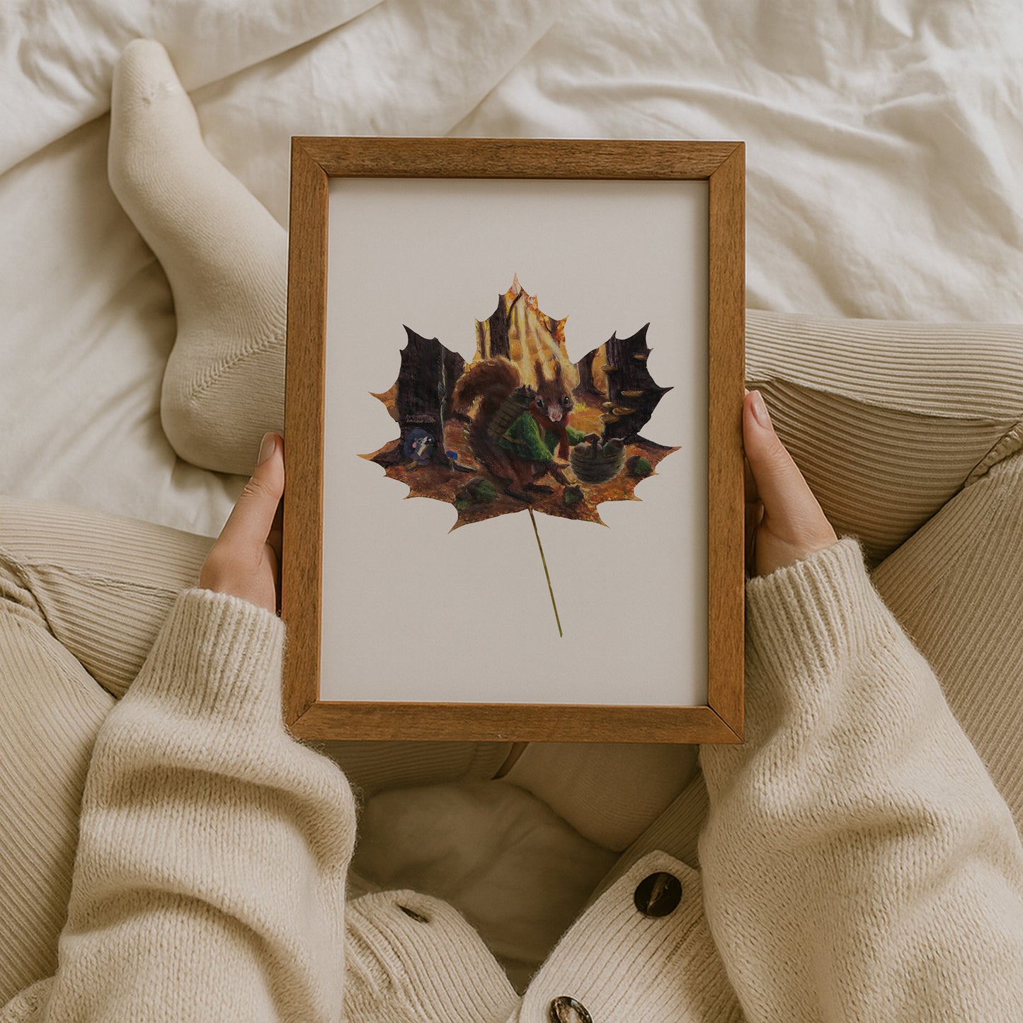 squirrel art print, cozy autumn wall art