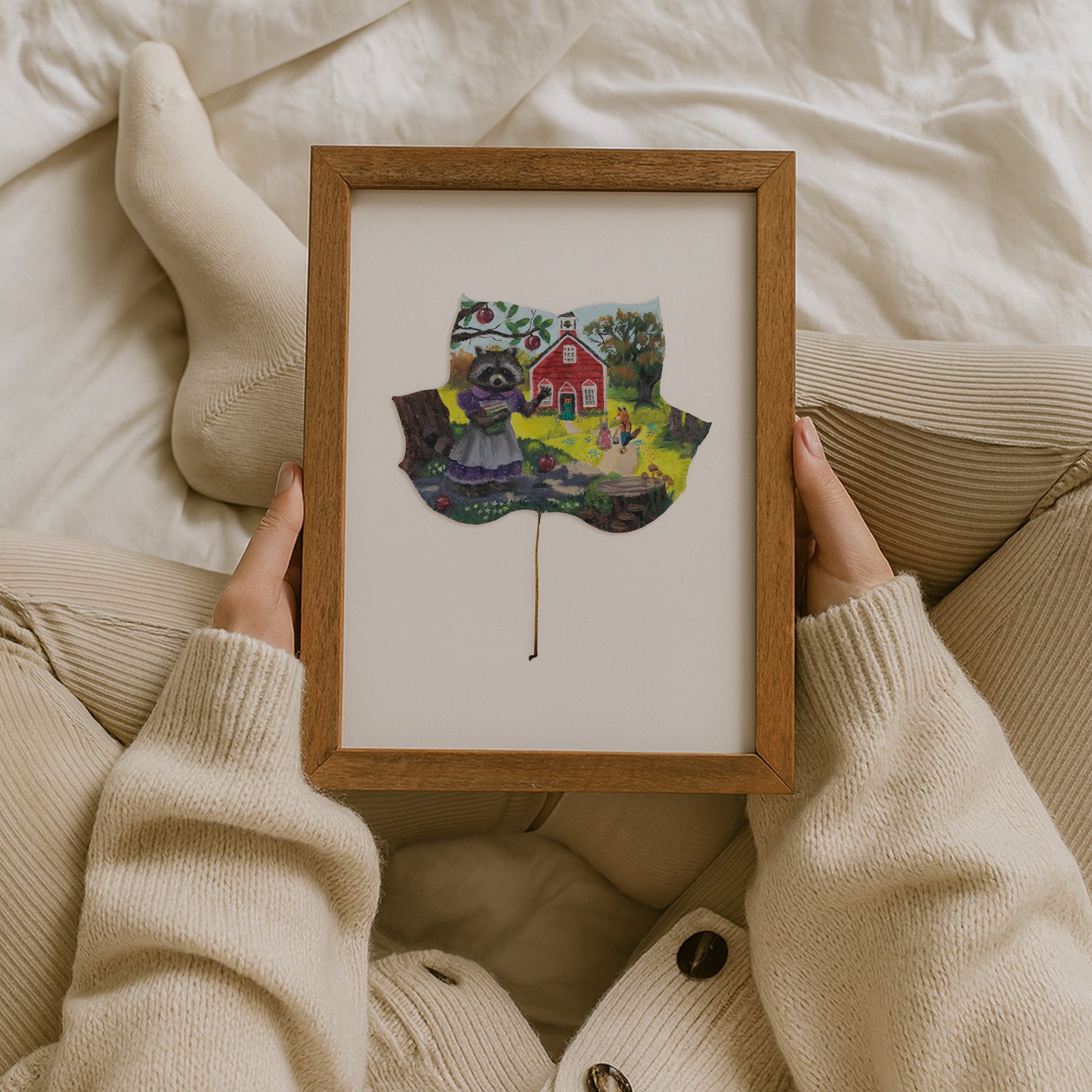 raccoon art print, whimsical forest animals
