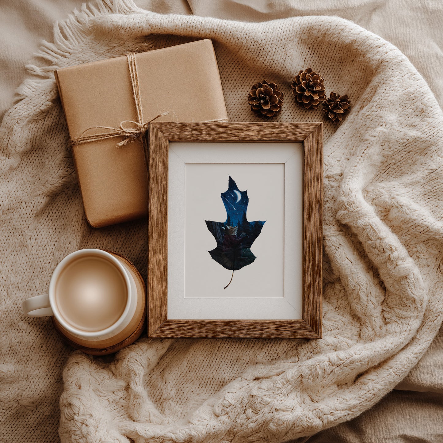 starry night wall decor, fox art print