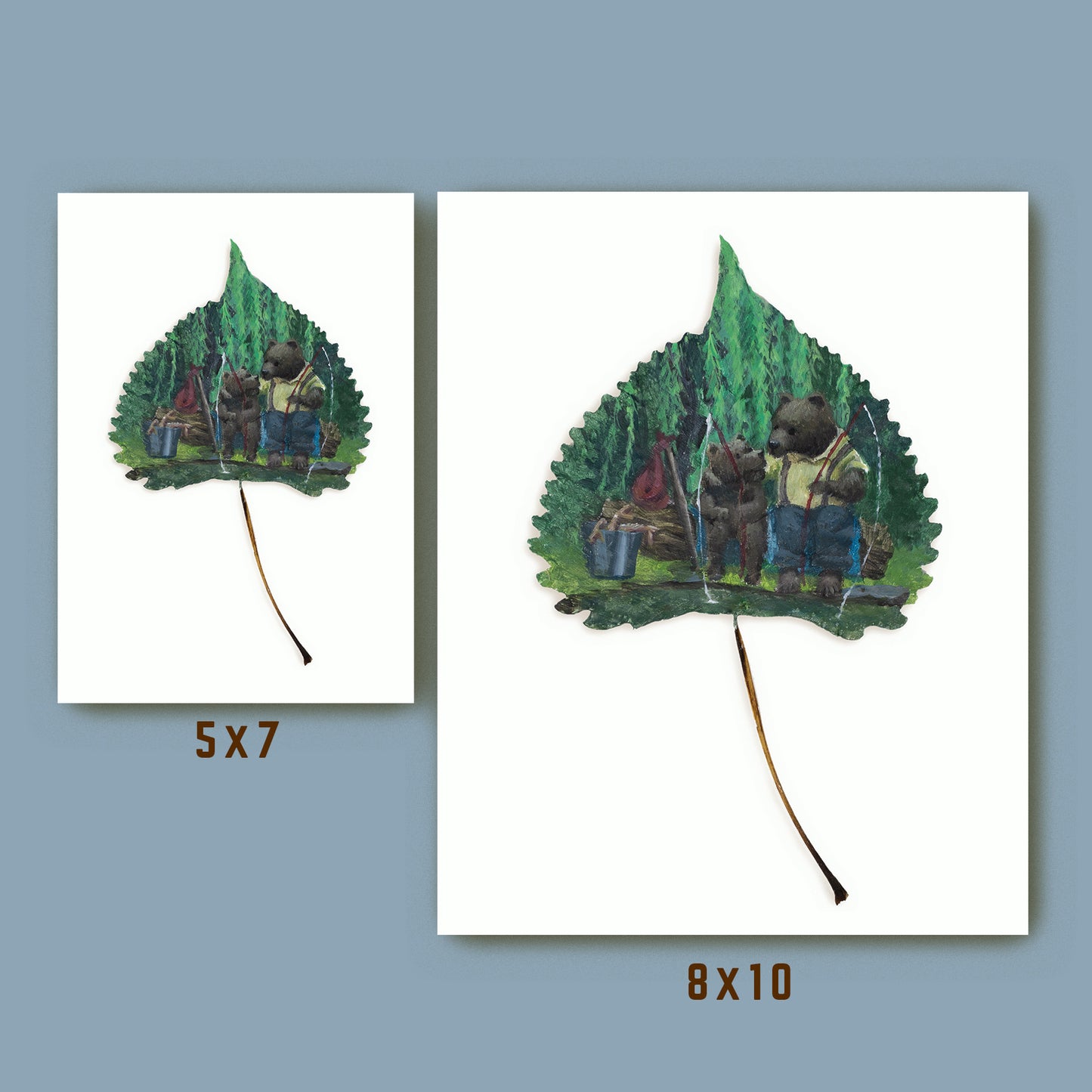 “father bear and cub fishing painting