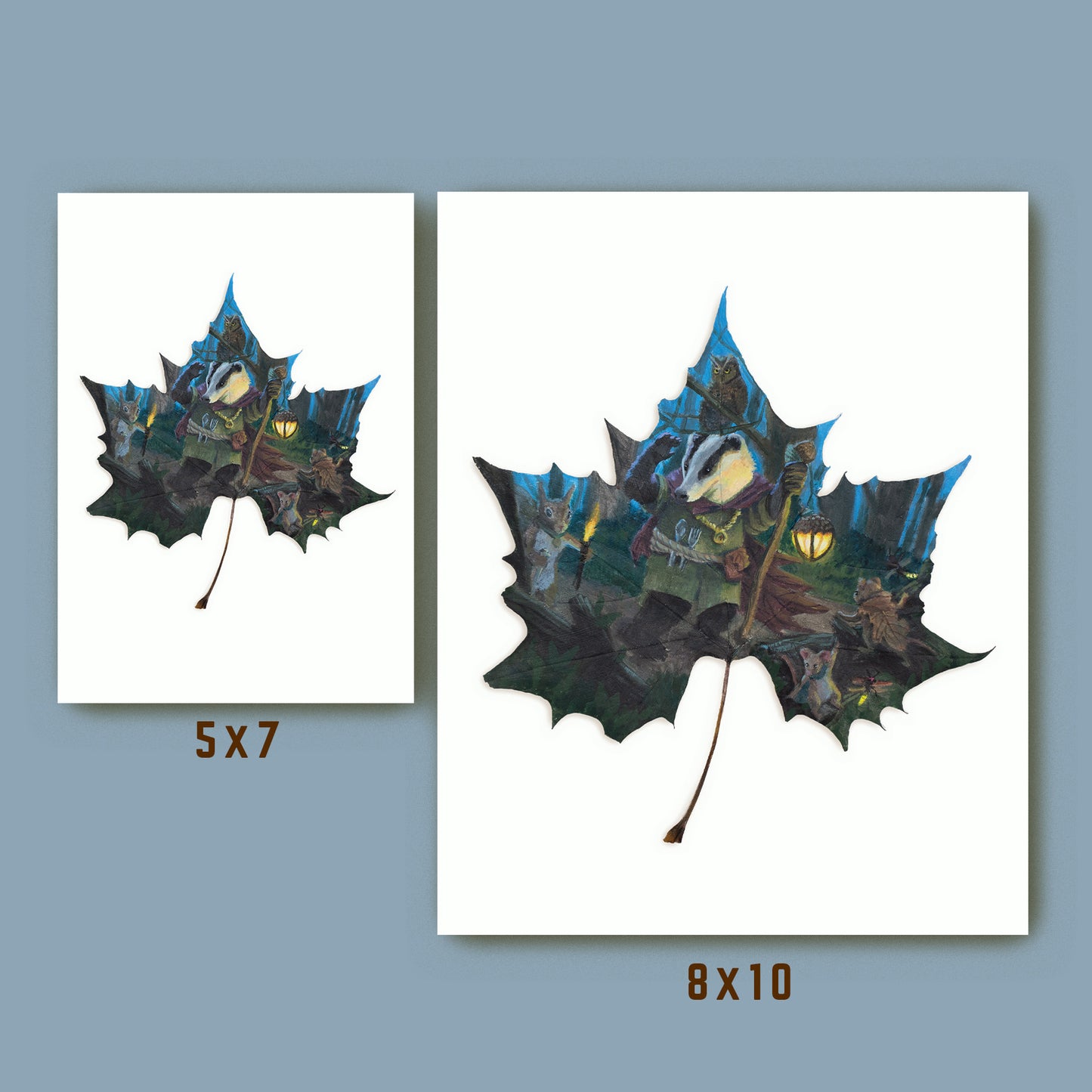 woodland storybook art print size comparison 5x7 and 8x10