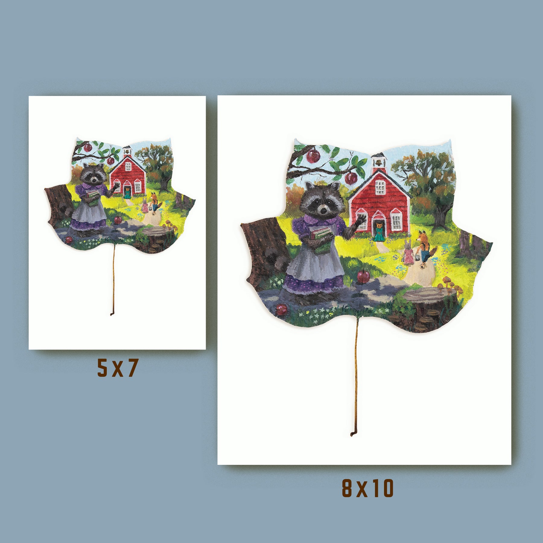 kids room woodland print size comparison of 5x7 and 8x10 print