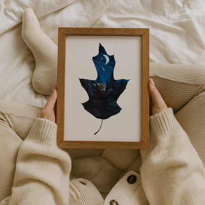 cozy animal art, fox art print, forest night art print
