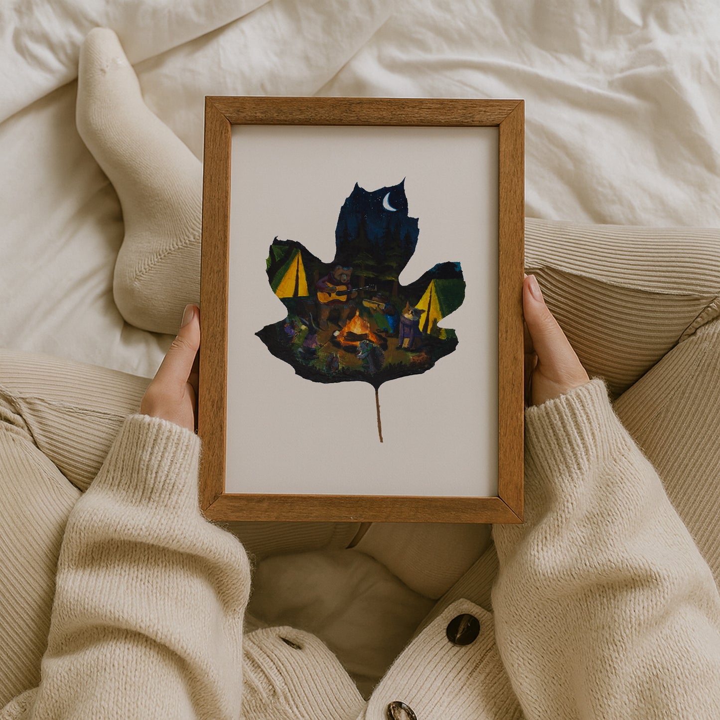 woodland animal art print, cozy camping wall art