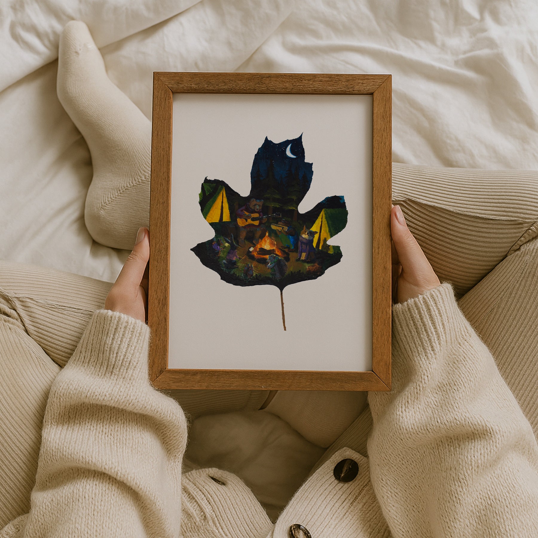 woodland animal art print, cozy camping wall art