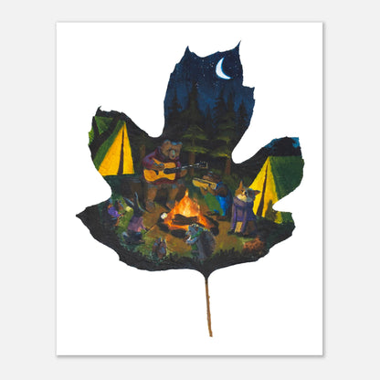 woodland animal art print, cozy camping wall art