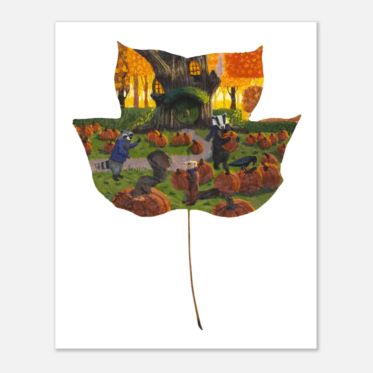 woodland fall art print, pumpkin decor