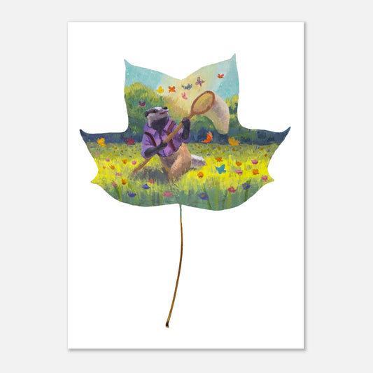 woodland animal art print, whimsical badger art