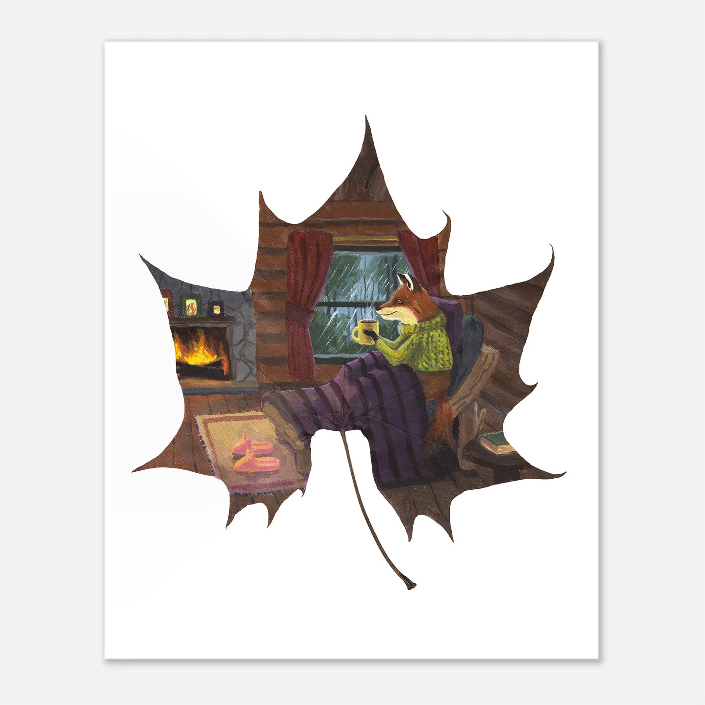 cozy cabin art print, cozy fox art