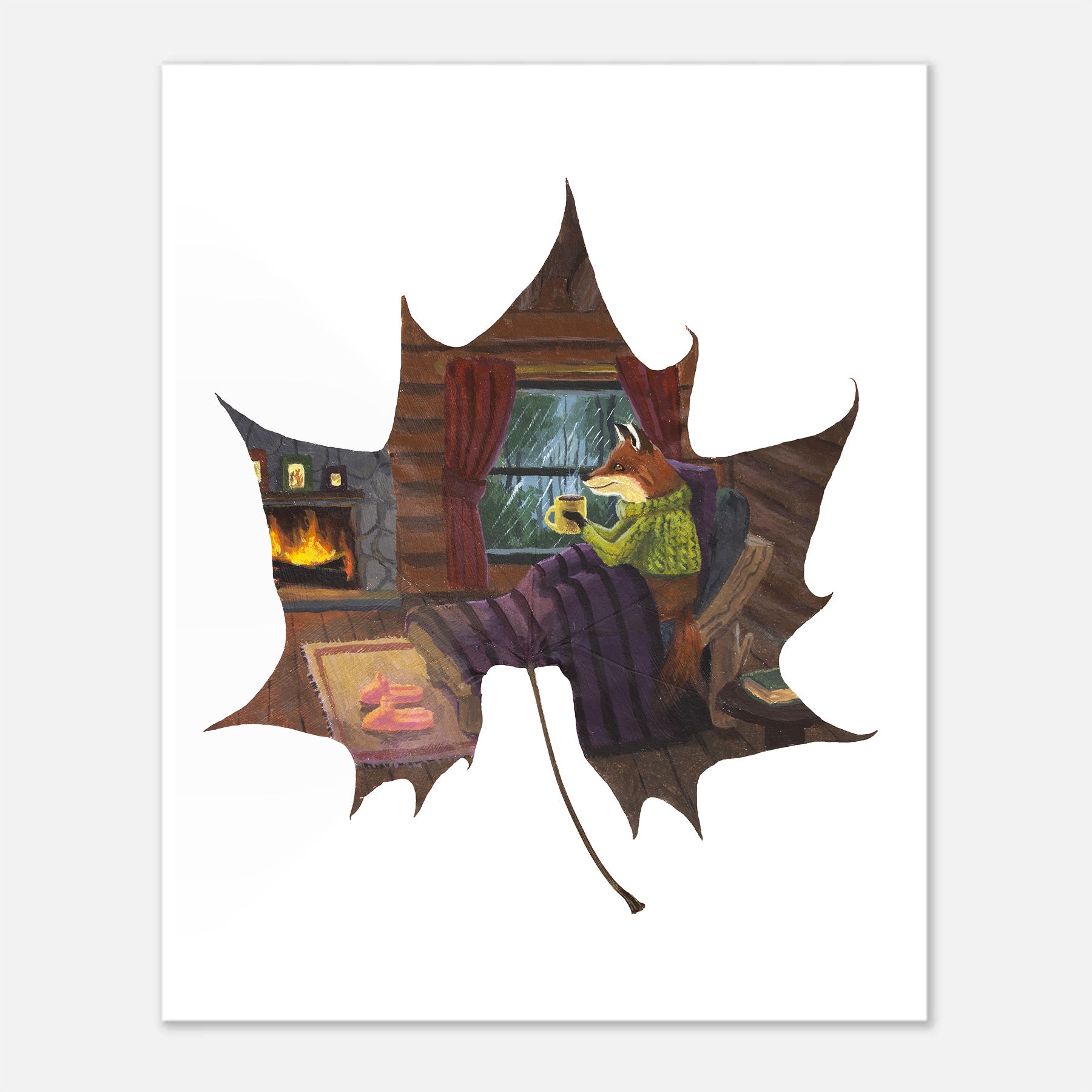 cozy cabin art print, cozy fox art