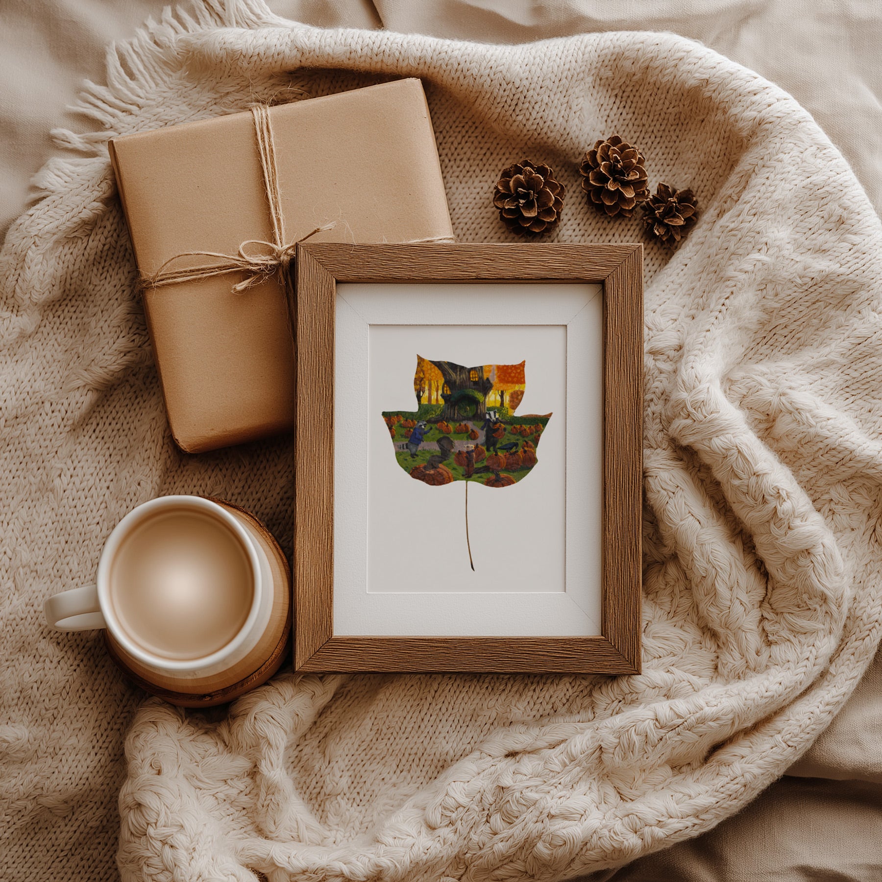 woodland fall art print, pumpkin decor