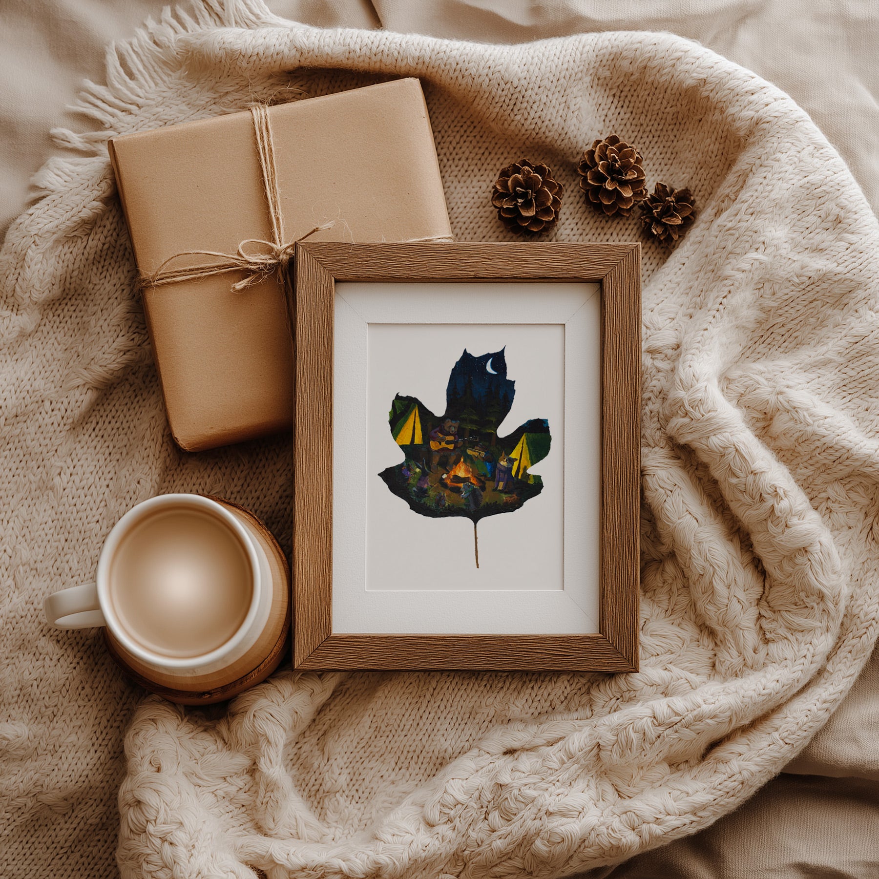 woodland animal art print, cozy camping wall art