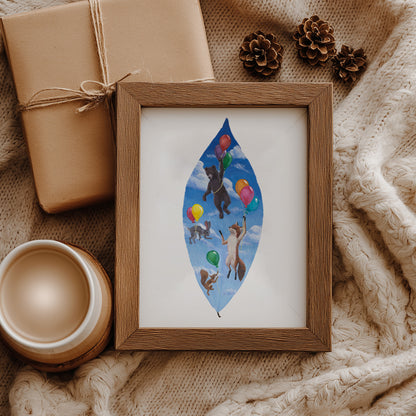 Whimsical Woodland Animal Art Print - Bear and Balloons