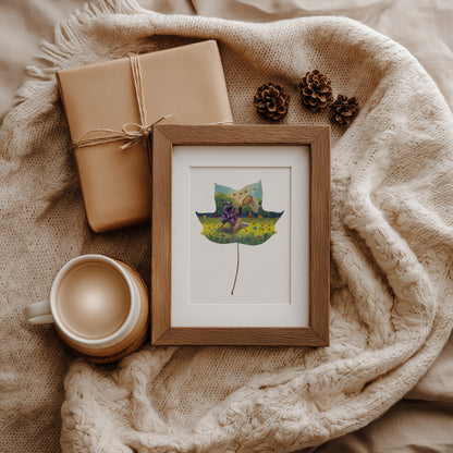 woodland animal art print, whimsical badger art