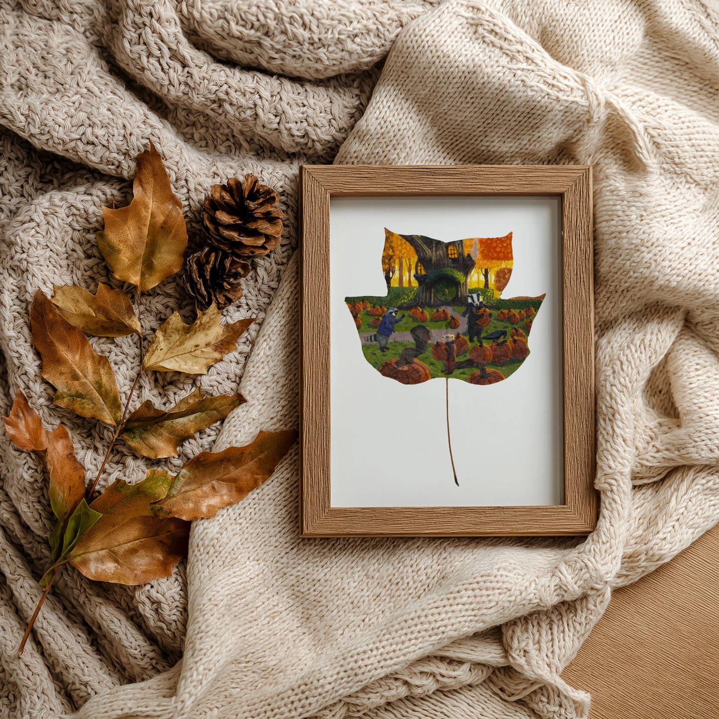 woodland fall art print, pumpkin decor