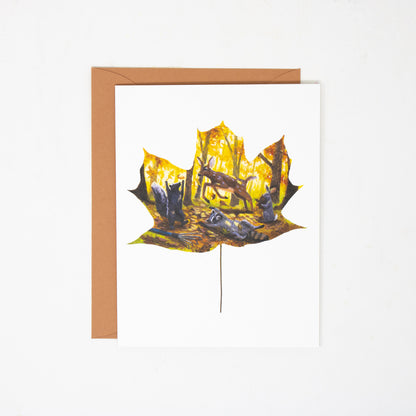 a2 folded greeting card with a whimsical woodland animal art on the front with a terracotta envelope