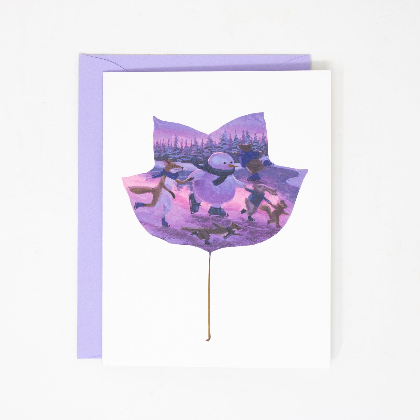 greeting card with snowman and woodland animals 