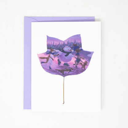 greeting card with snowman and woodland animals 