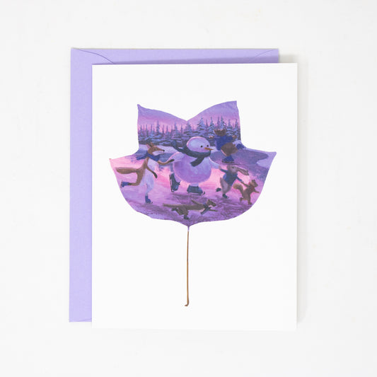 greeting card with snowman and woodland animals 