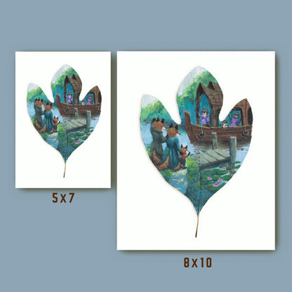 otter and fox art print size comparison 5x7 and 8x10
