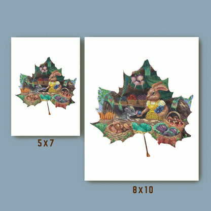 cozy rabbit wall art print size comparison 5x7 and 8x10